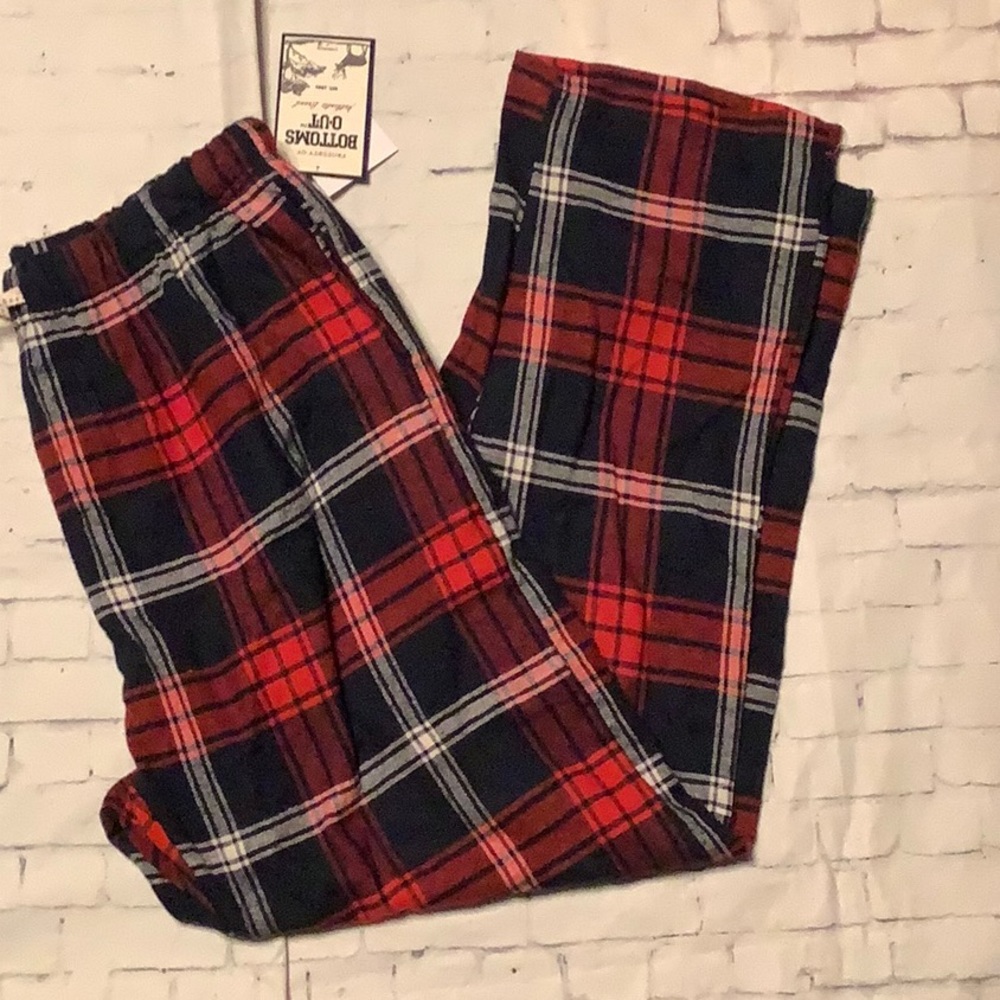 Men’s large bottoms plaid flannel pajama lounge pants large Bottoms Out red blue